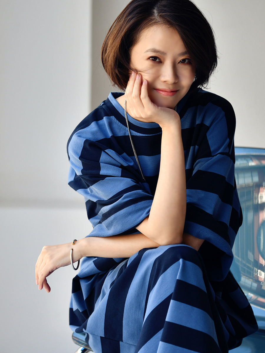 Plus Size Women Casual Stripe Loose Midi Dress