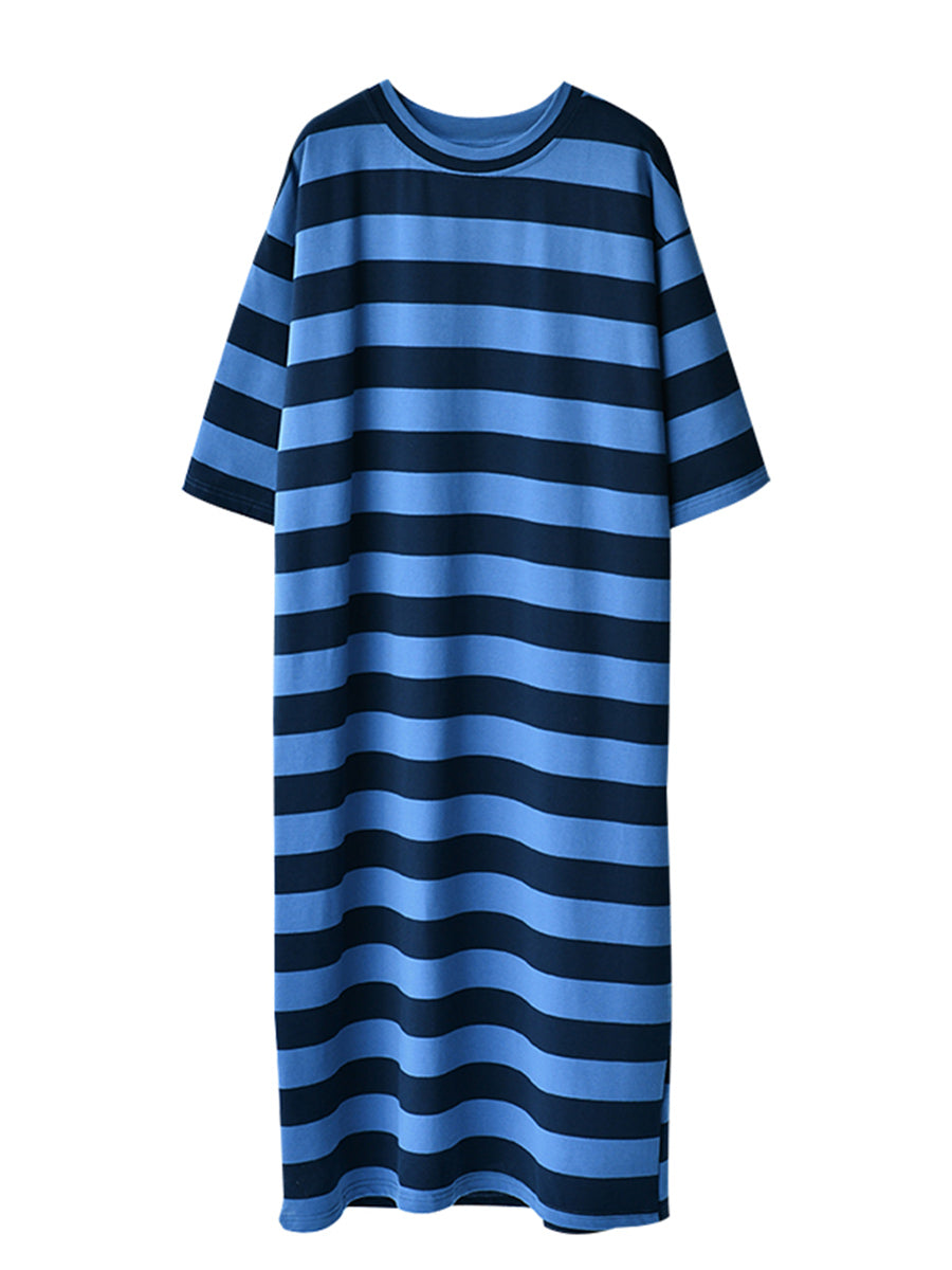 Plus Size Women Casual Stripe Loose Midi Dress