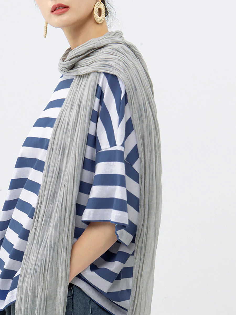Plus Size - Buykud 100% Cotton Striped Casual T-Shirt