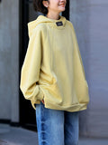 Plus Size Women Autumn Casual Pure Color Cotton Hoodie