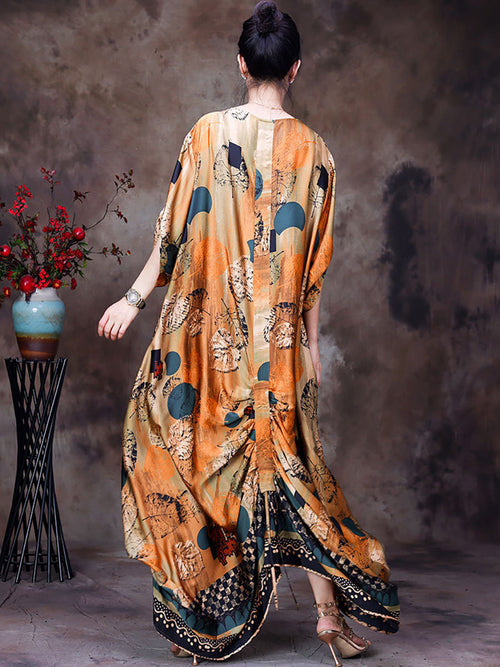 Plus Size Floral Vintage Women Batwing Sleeve Maxi Dress