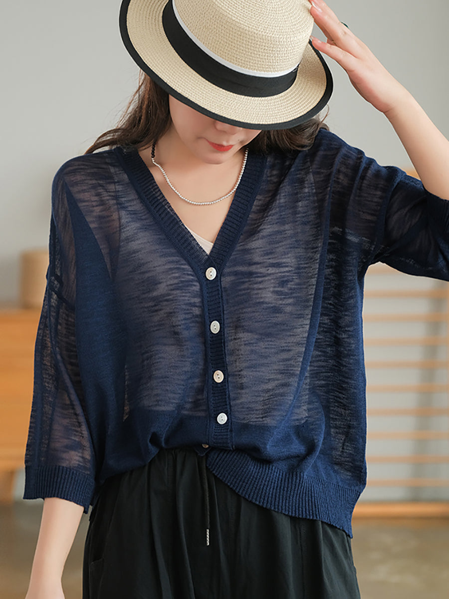 Plus Size Women Summer V-Neck Casual Loose Knit T-Shirt