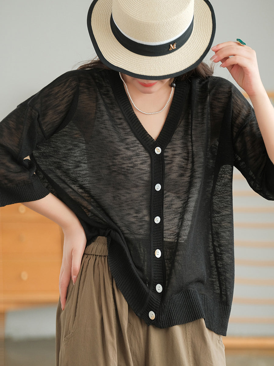 Plus Size Women Summer V-Neck Casual Loose Knit T-Shirt