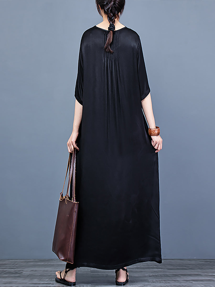 O Neck Print Half Sleeve Vintage Maxi Dress