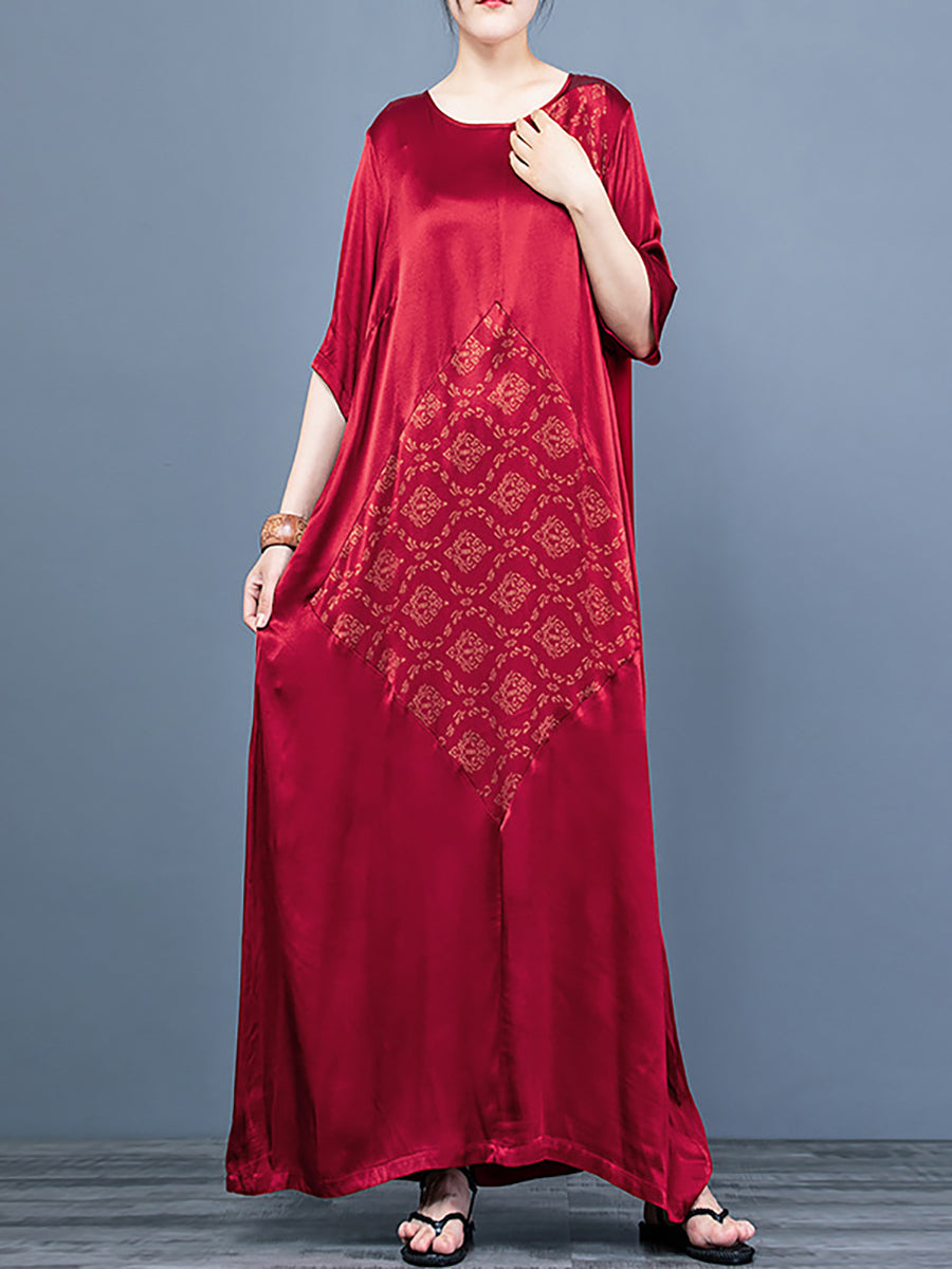 O Neck Print Half Sleeve Vintage Maxi Dress