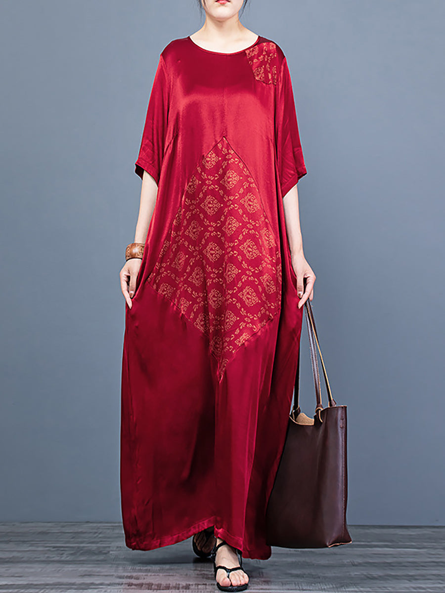 O Neck Print Half Sleeve Vintage Maxi Dress