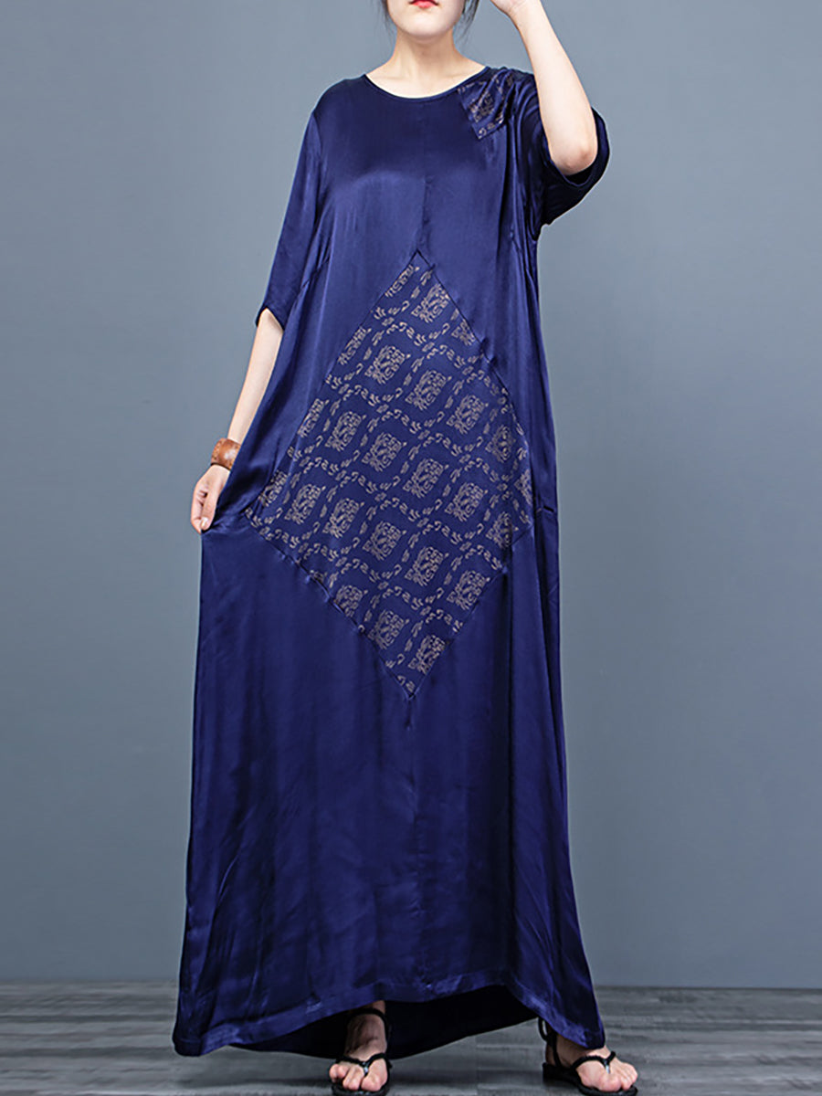 O Neck Print Half Sleeve Vintage Maxi Dress