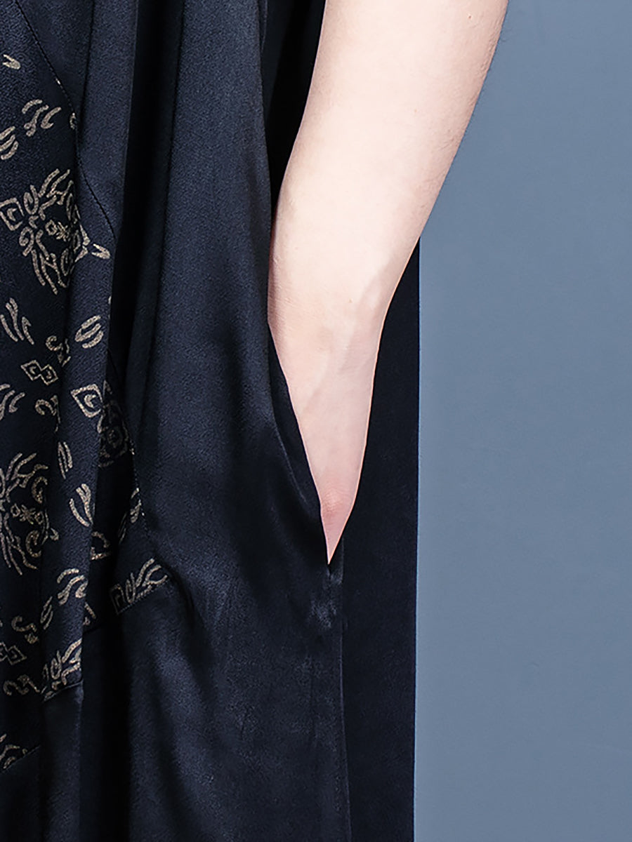 O Neck Print Half Sleeve Vintage Maxi Dress