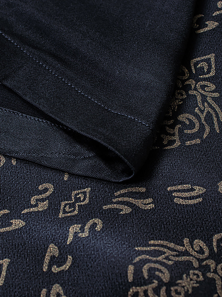 O Neck Print Half Sleeve Vintage Maxi Dress