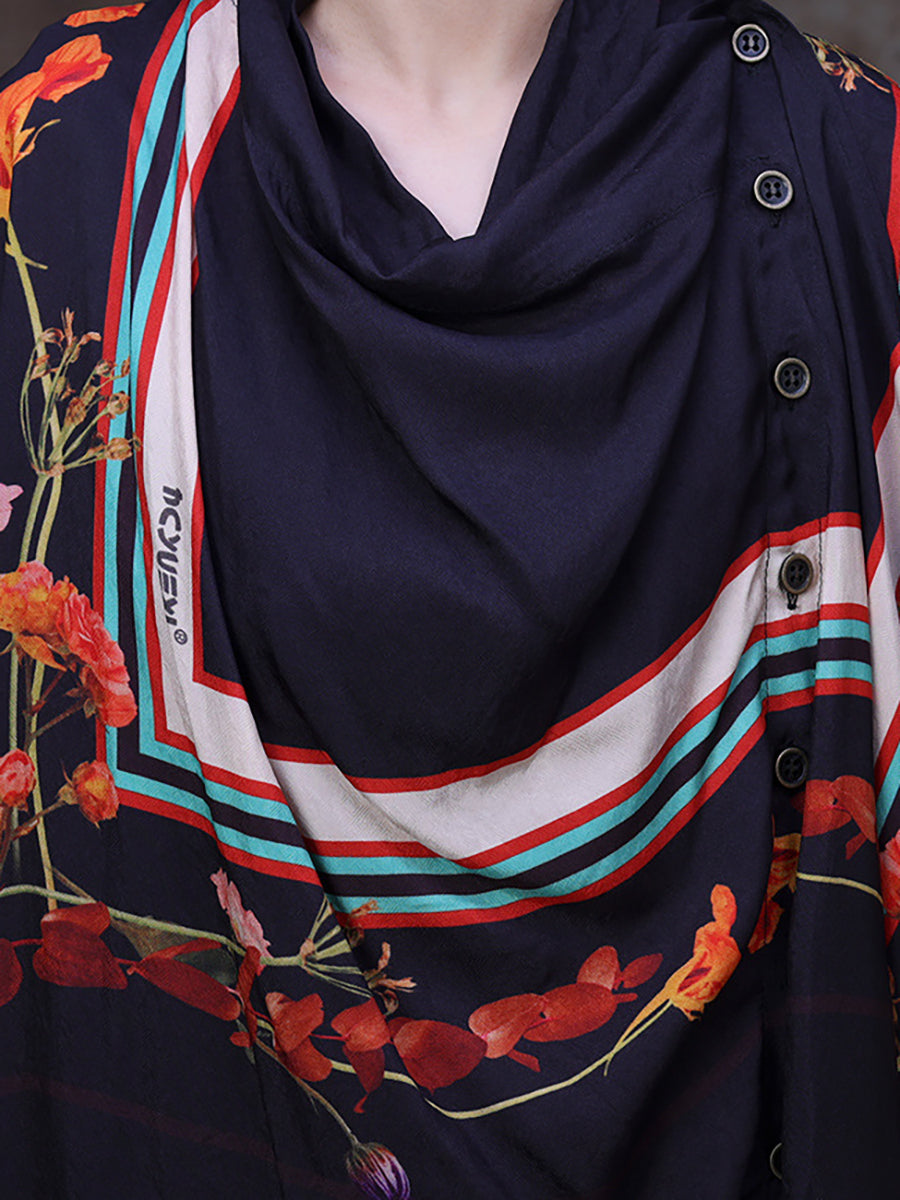 Irregular Floral Vintage Loose Cowl Neck Maxi Dress