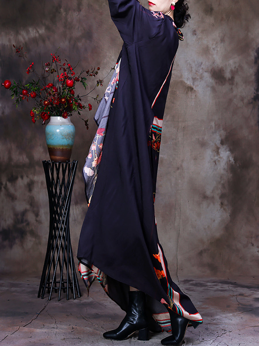Irregular Floral Vintage Loose Cowl Neck Maxi Dress