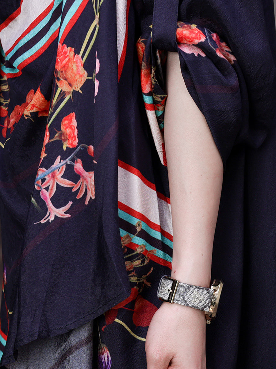 Irregular Floral Vintage Loose Cowl Neck Maxi Dress