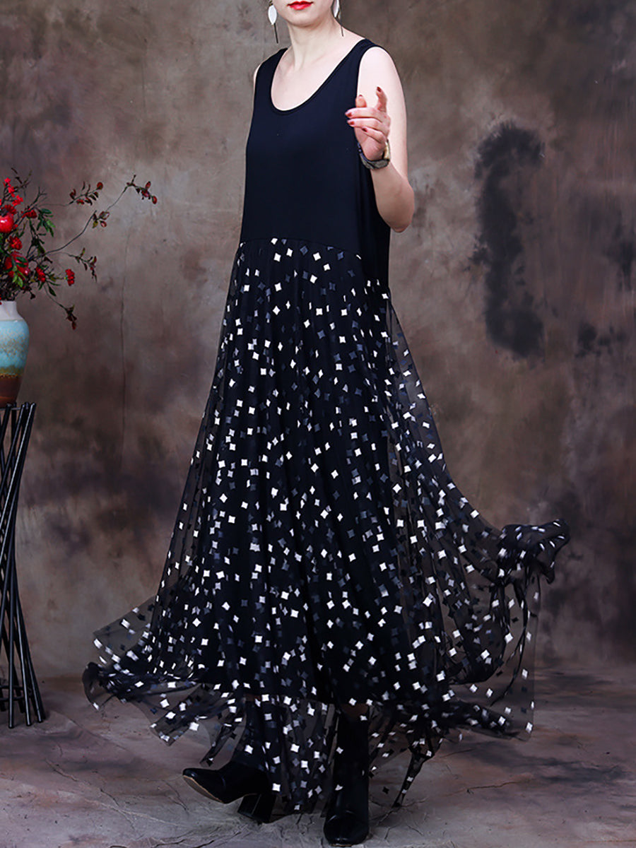 Plus Size Women Summer Fashion Square Spot Sleeveless Vest Dress