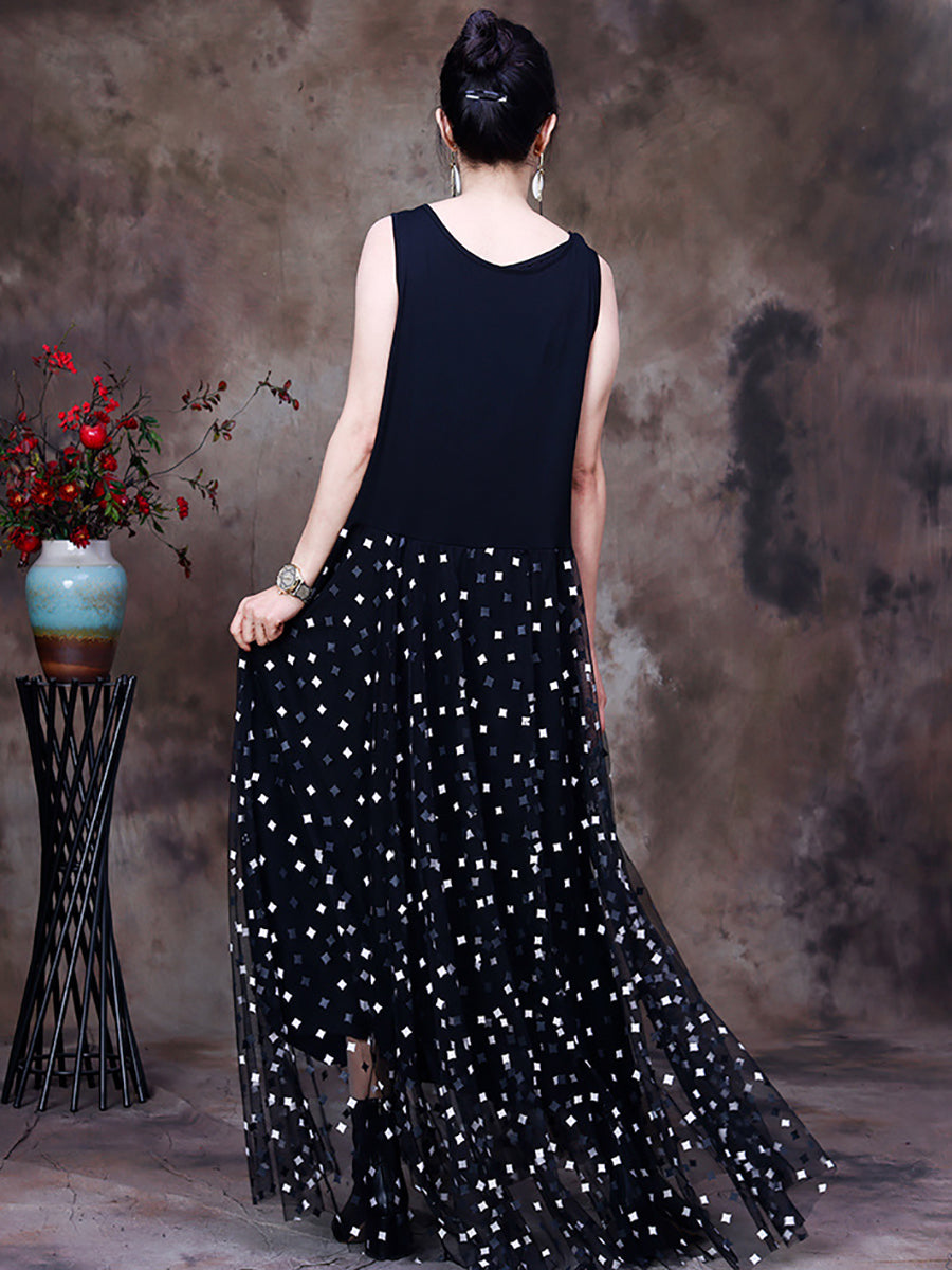 Plus Size Women Summer Fashion Square Spot Sleeveless Vest Dress