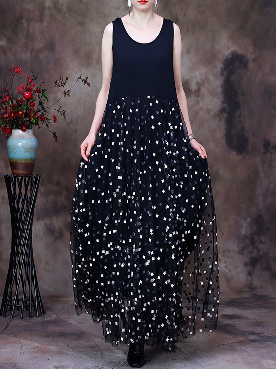 Plus Size Women Summer Fashion Square Spot Sleeveless Vest Dress