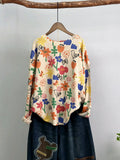Women Autumn Cute Flower Print Knitted T-Shirt