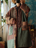 Women Vintage Autumn Patch Spliced Long Cotton Robe Coat