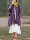 Plus Size Women Autumn Artsy Solid O-neck Cable Knit Sweater Coat