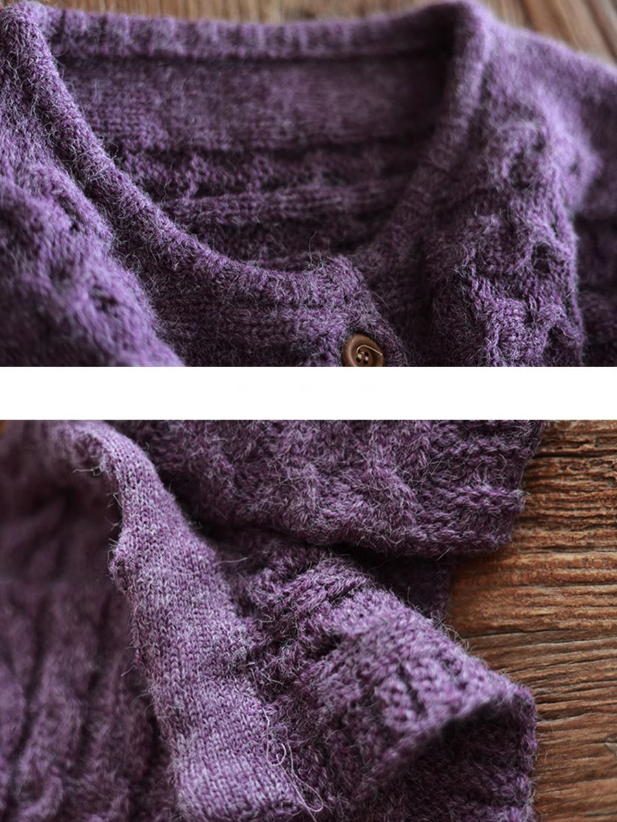 Plus Size Women Autumn Artsy Solid O-neck Cable Knit Sweater Coat