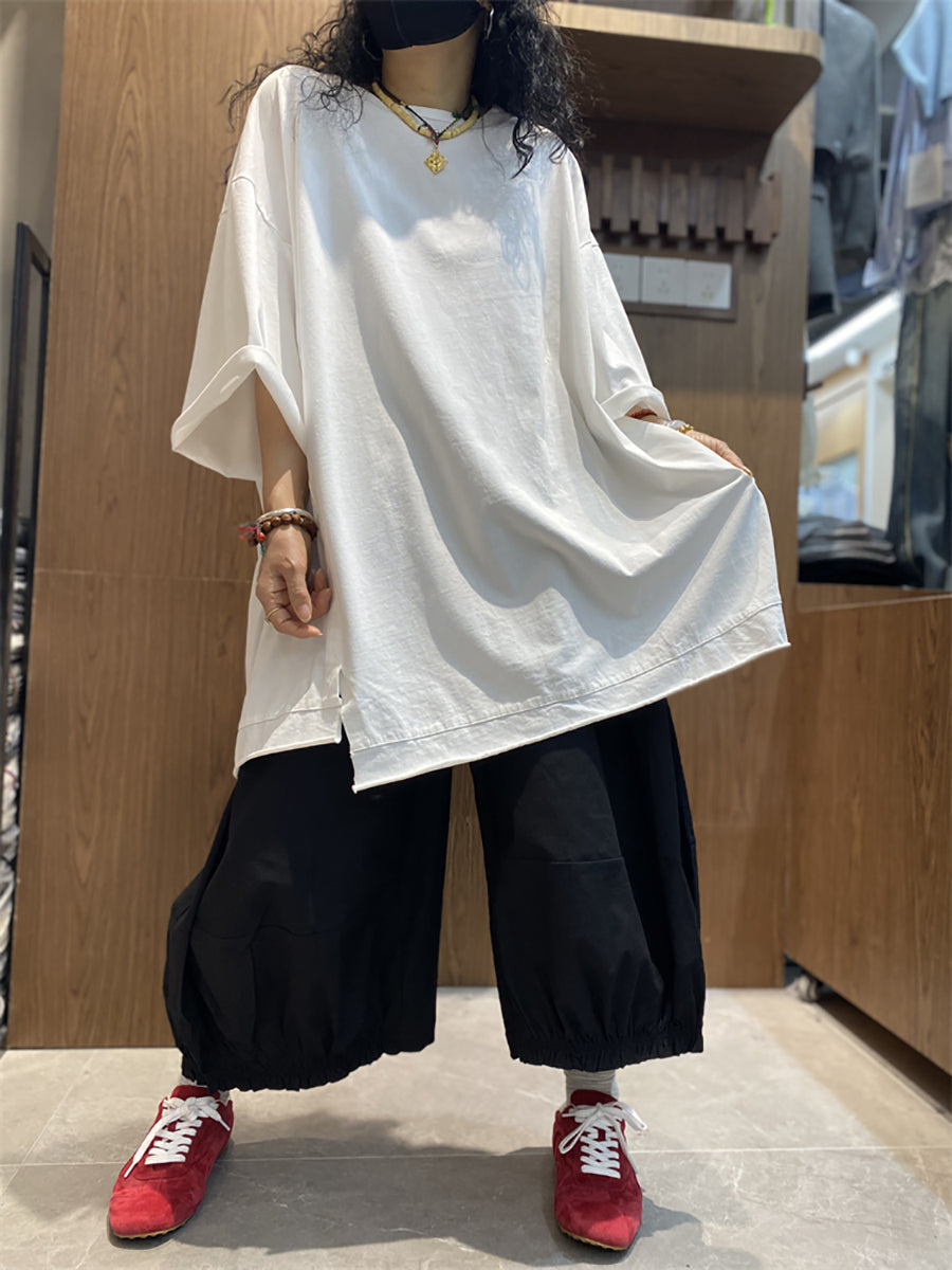 Plus Size Women Casual Pure Color O-Neck Loose T-Shirt