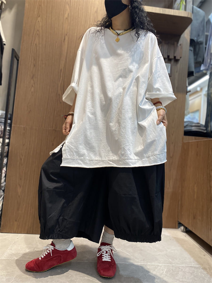 Plus Size Women Casual Pure Color O-Neck Loose T-Shirt
