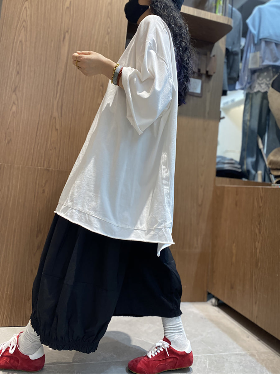Plus Size Women Casual Pure Color O-Neck Loose T-Shirt