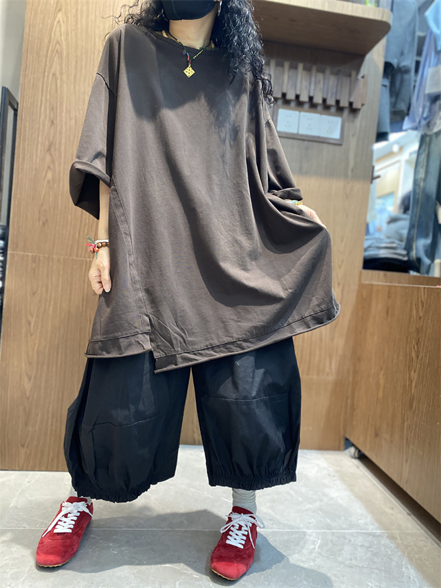 Plus Size Women Casual Pure Color O-Neck Loose T-Shirt