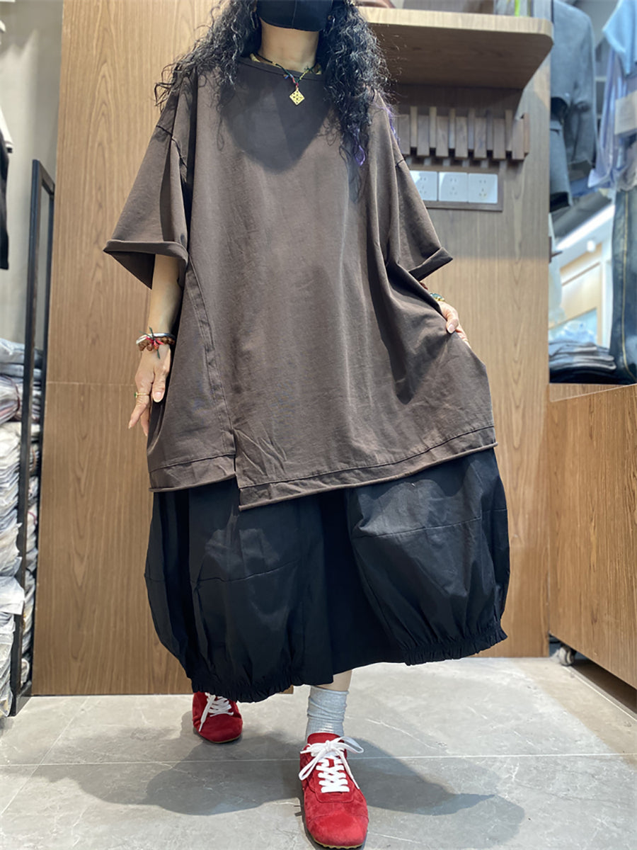 Plus Size Women Casual Pure Color O-Neck Loose T-Shirt