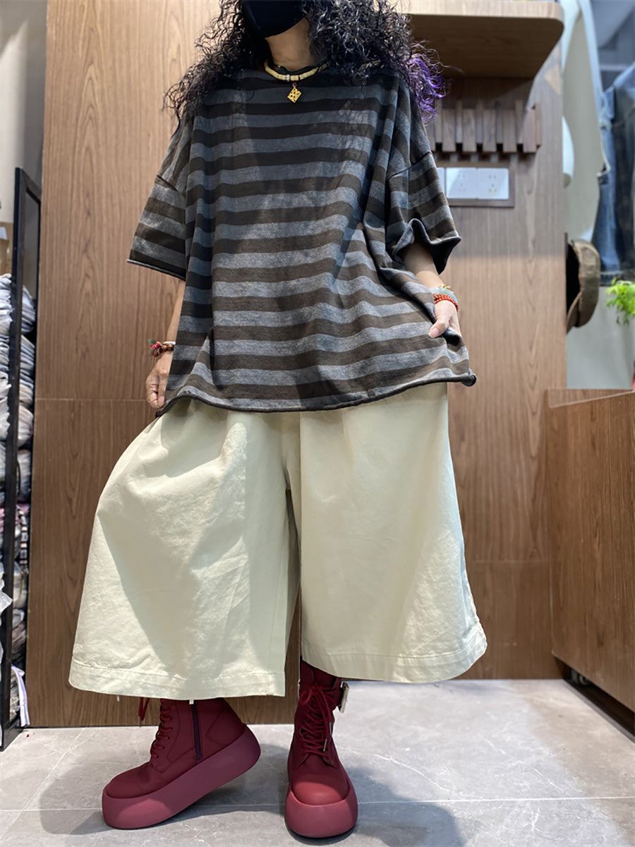Plus size Women Summer Stripe Colorblock O-Neck T-Shirt