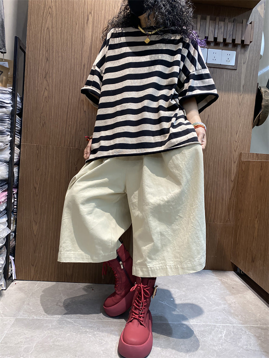 Plus size Women Summer Stripe Colorblock O-Neck T-Shirt