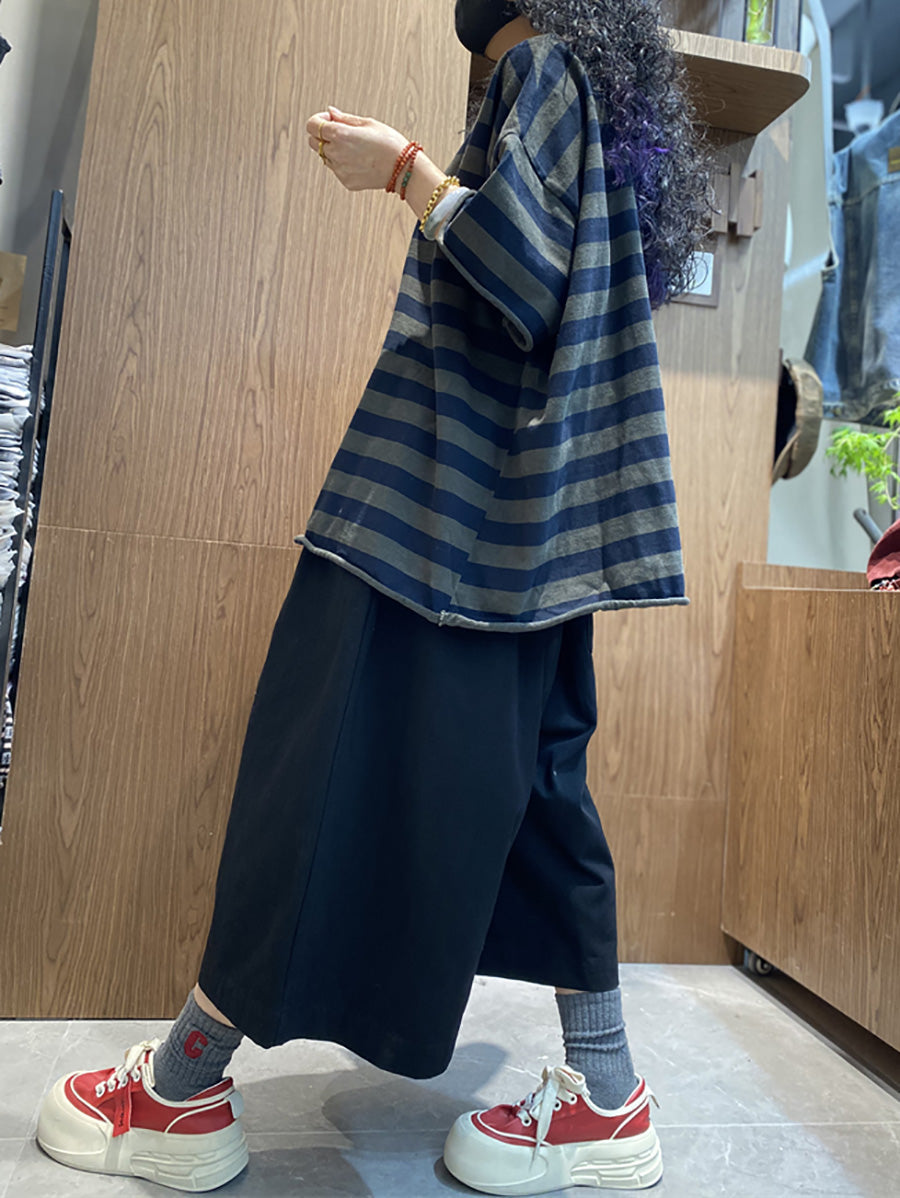 Plus size Women Summer Stripe Colorblock O-Neck T-Shirt