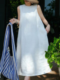 Plus Size Women Summer Casual Pure Color Loose Vest Dress