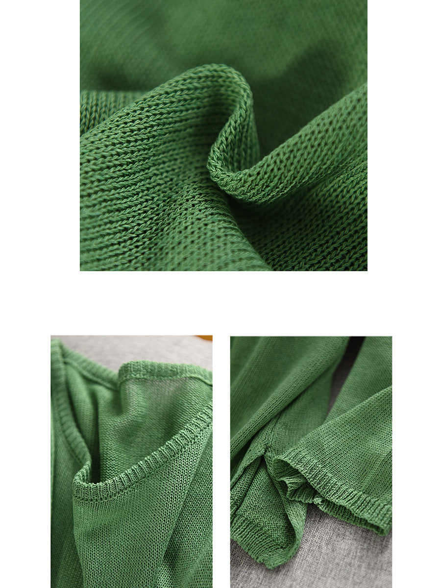 Women Spring O-Neck Thin Knit Linen T-Shirt