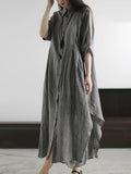 Plus Size Women Summer Artsy Pure Color Shirt Dress