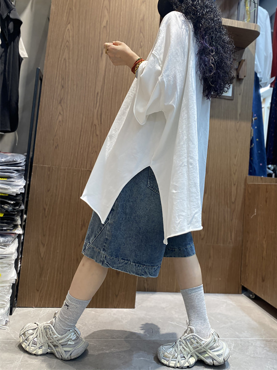 Plus Size Women Summer Casual Pure Color O-Neck Cotton T-Shirt