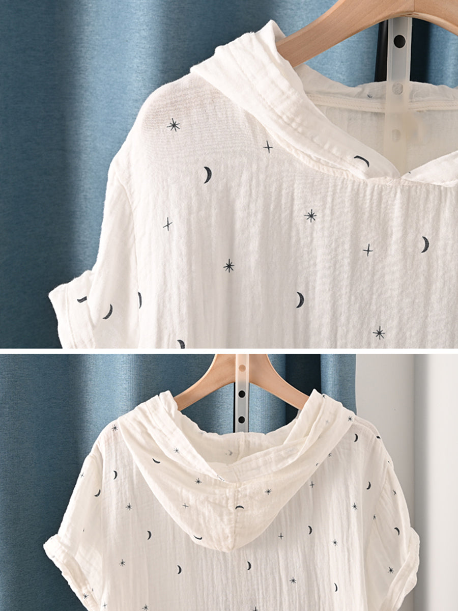 Plus Size Women Summer Casual Print Hooded 100%Cotton Hoodie