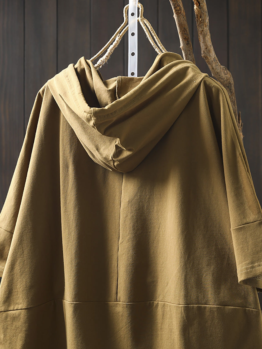 Plus Size Women Summer Casual Pure Color Hooded Cotton Hoodie