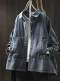 Plus Size Women Vintage Autumn Turn-down Collar Denim Shirt Coat