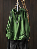 Plus Size Women Casual Autumn Pure Color Cotton Hoodie