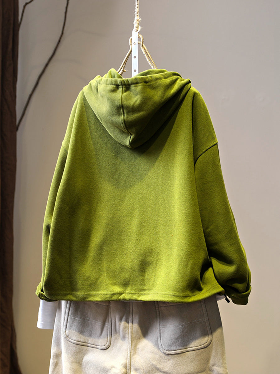Plus Size Women Autumn Pure Color Hooded Cardigan Shirt Coat
