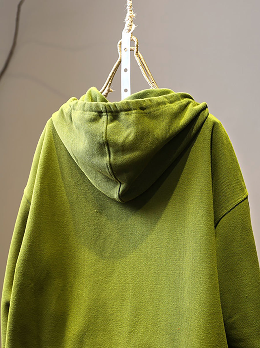 Plus Size Women Autumn Pure Color Hooded Cardigan Shirt Coat