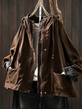 Plus Size Women Autumn Plaid Spliced Hooded Cotton Cardigan Coat