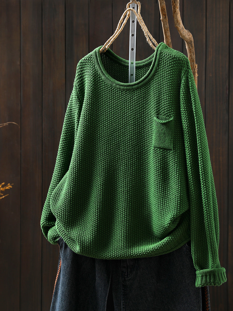 Women Autumn Pure Color O-Neck Cotton Knitted T-Shirt