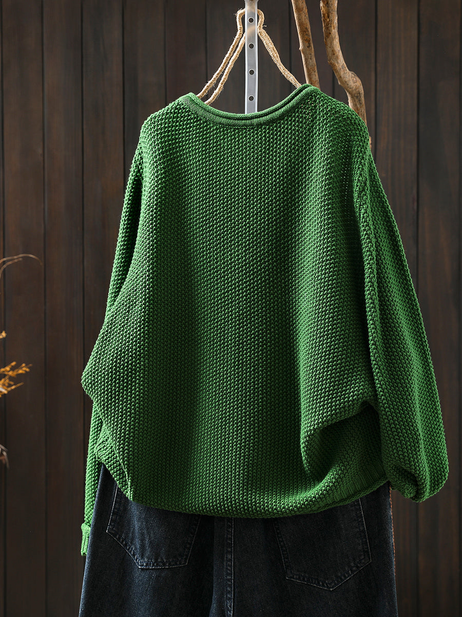 Women Autumn Pure Color O-Neck Cotton Knitted T-Shirt
