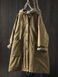 Plus Size Women Autumn Casual Pure Color Hooded Padded Coat