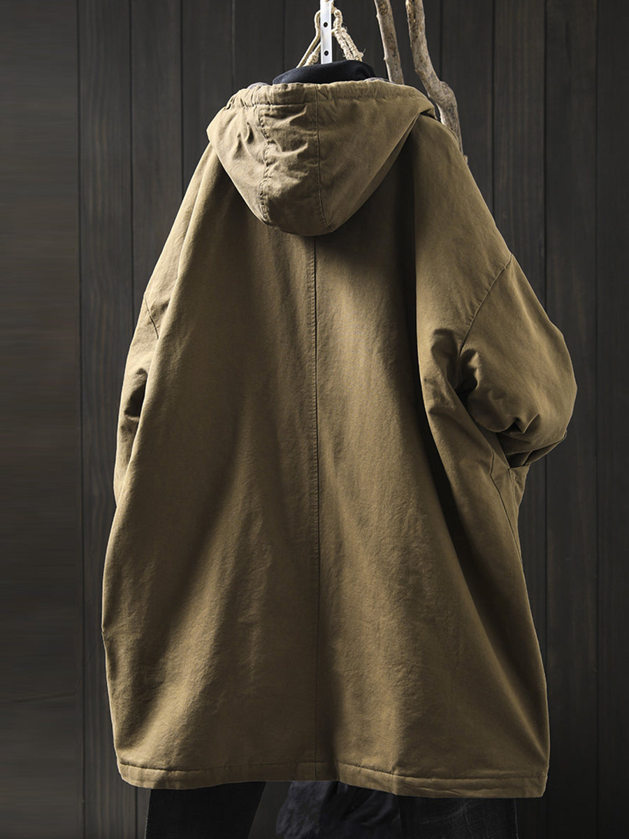Plus Size Women Autumn Casual Pure Color Hooded Padded Coat