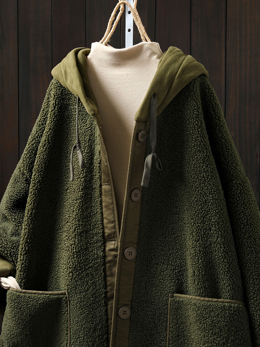 Plus Size Women Winter Warm Fleece Hooded Coat