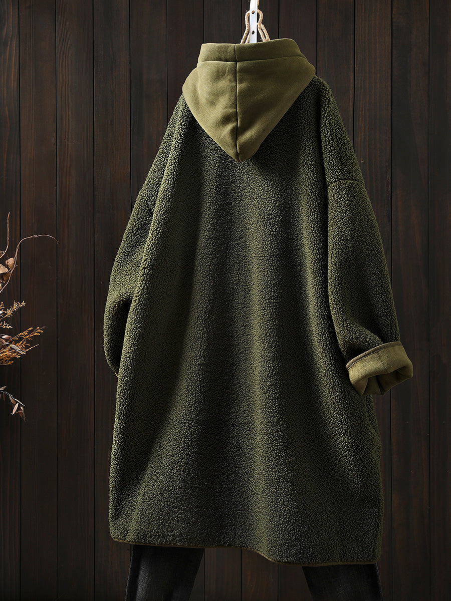 Plus Size Women Winter Warm Fleece Hooded Coat