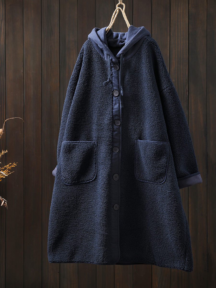 Plus Size Women Winter Warm Fleece Hooded Coat