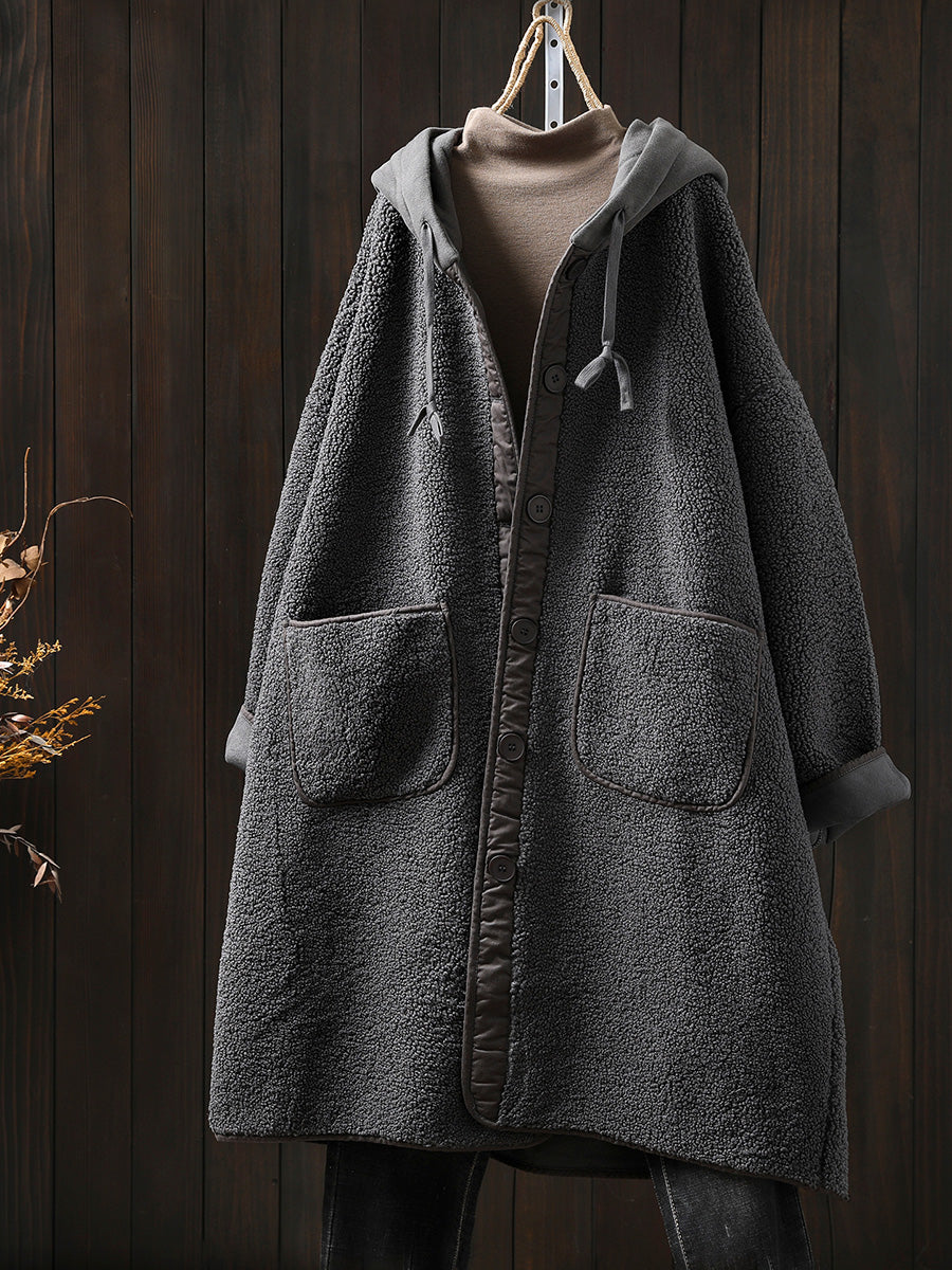 Plus Size Women Winter Warm Fleece Hooded Coat